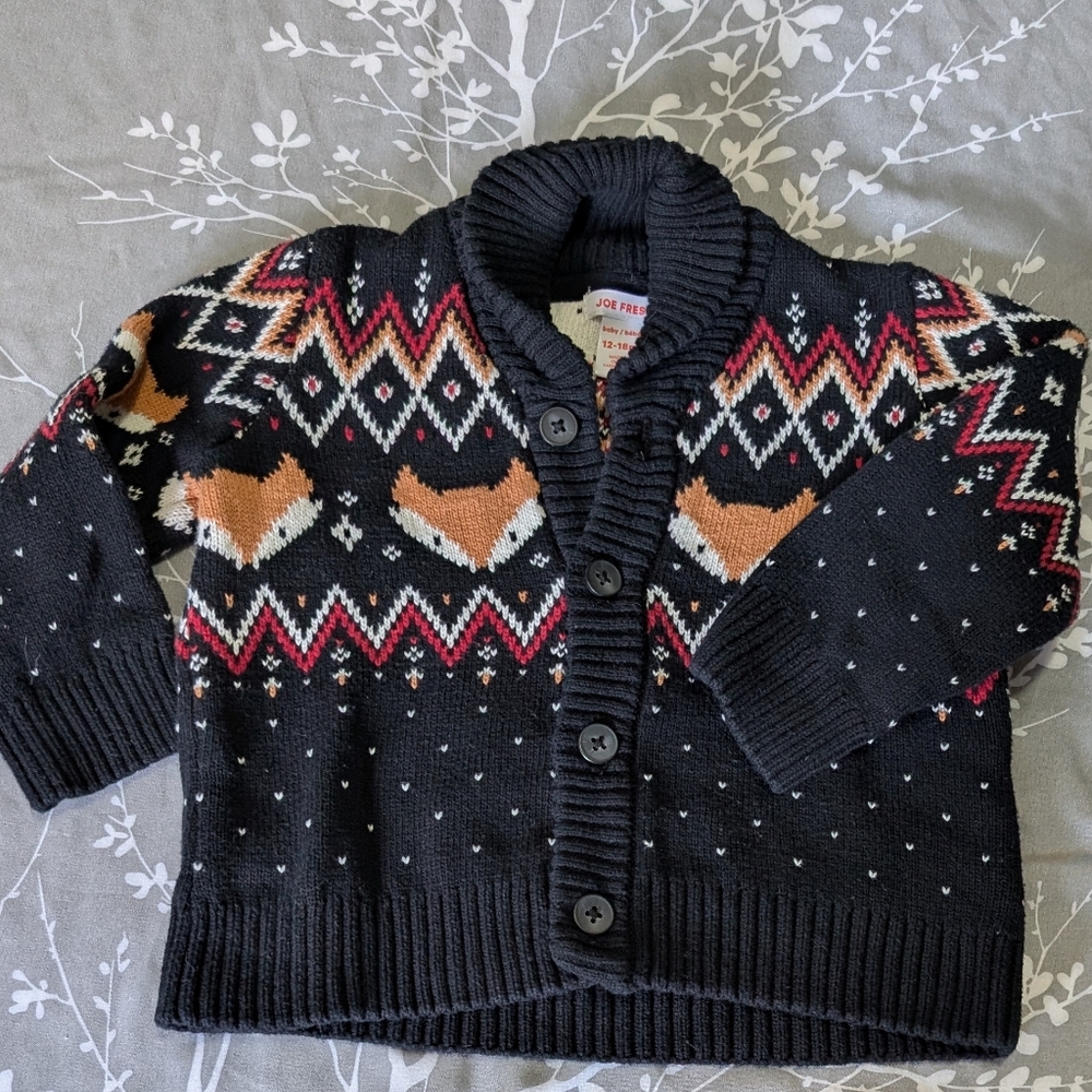 EUC Adorable Cotton Fox Cardigan 12-18M * N3